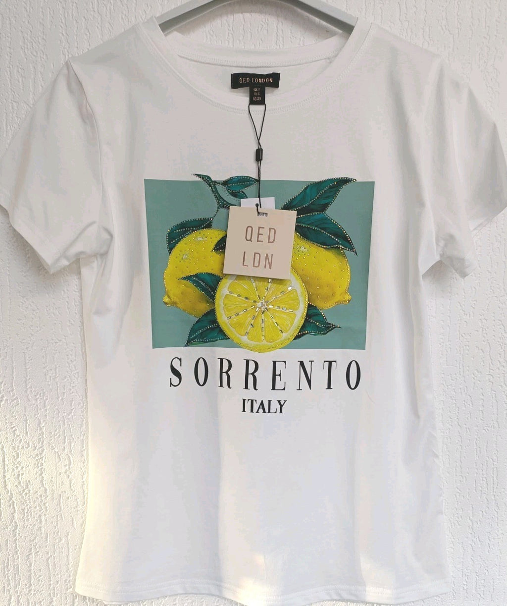 QED London Lemon Sparkle T Shirt Size Small