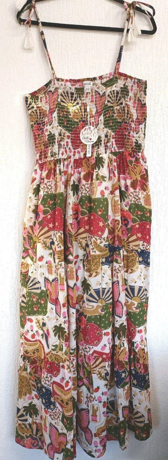 Chilli & Charm Shirred Midi Dress Size 14,  100% Cotton