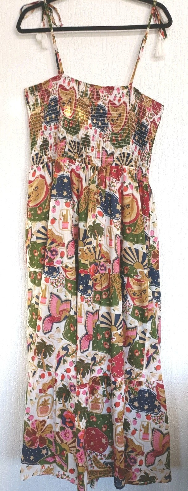 Chilli & Charm Shirred Midi Dress Size 14,  100% Cotton